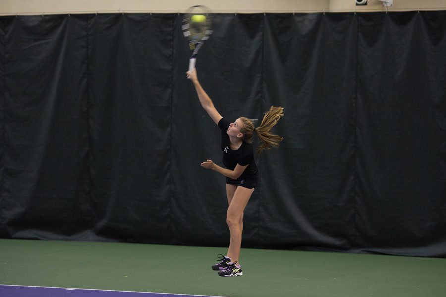 Erin Larner serves. The junior and the Wildcats look to continue their winning streak in Big Ten play this weekend.