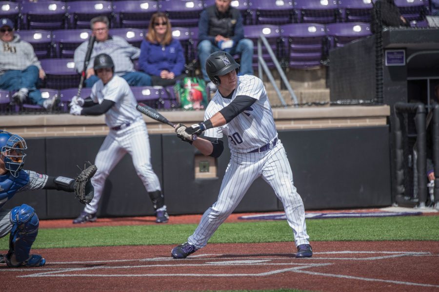 Joe Hoscheit swings at a pitch. The senior outfielder recorded 6 RBIs in the weekend series against Penn State.