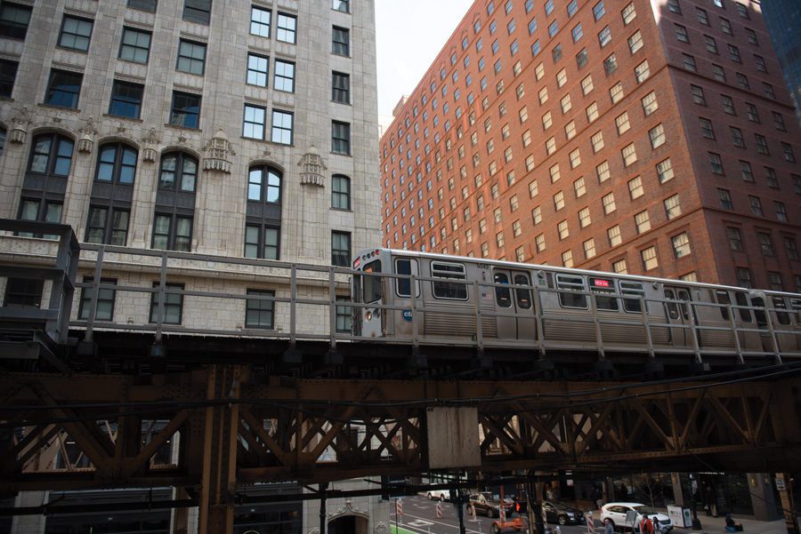 A Chicago Transit Authority train pulls into a station in Chicago. Associated Student Government partnered with the Center for Civic Engagement to provide free CTA passes for students who want to go to Chicago to participate in civically-oriented activities. 