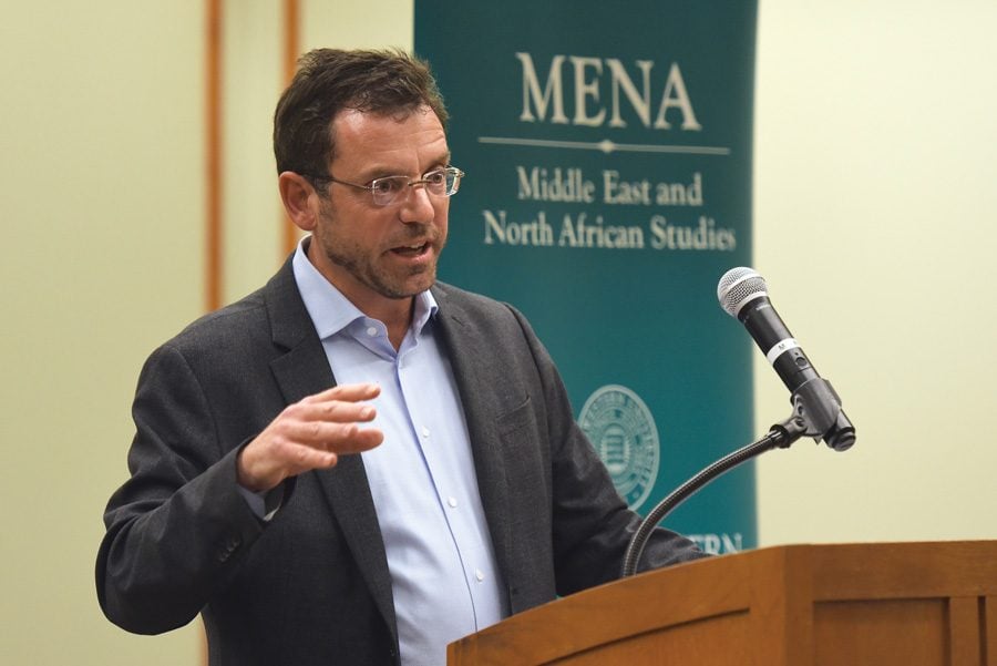 Prof. Brian Edwards speaks at a Middle East and North African studies event. The MENA director is an advocate for expanding world language programs, focusing on bringing more Arabic instruction to Chicago Public Schools.
