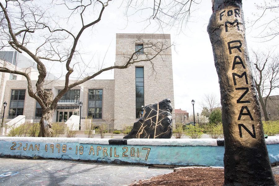 The Rock is painted black and gold to memorialize the death of first-year student Mohammed Ramzan. The students who painted The Rock are asking that it is left unpainted for at least three days to respect the beginning of the Muslim mourning period.