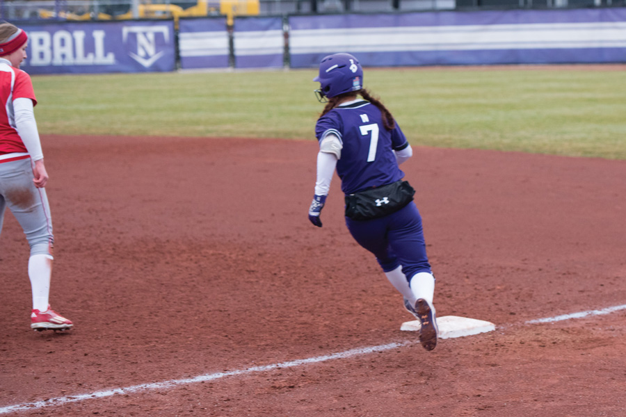Morgan Nelson runs the bases. The sophomore infielder had a strong weekend offensively, but the Wildcats were swept by Nebraska.