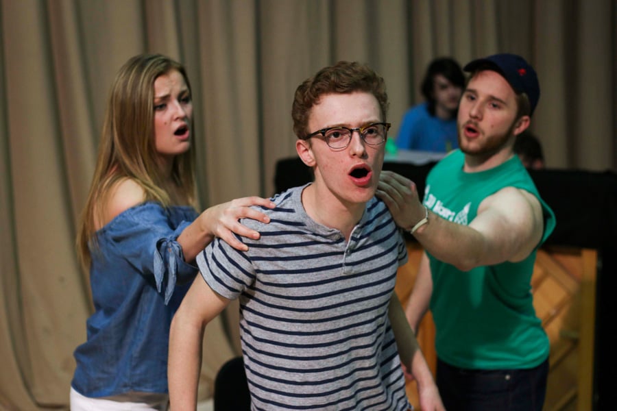 Left to right: Communication freshman Clare McLaughlin, Bienen freshman Morgan Mastrangelo and McCormick sophomore David Gilbert rehearse for an upcoming production of “tick, tick … BOOM!” The musical, which will be performed this weekend, explores the idea of striving for success.