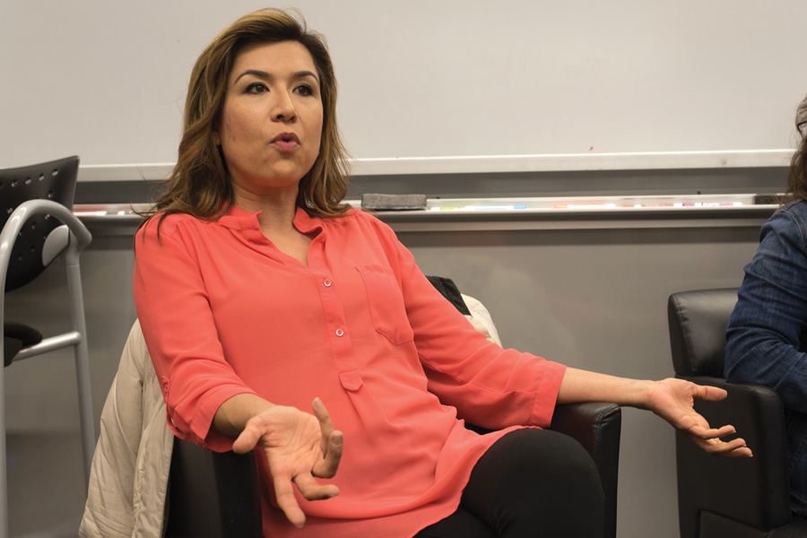 Lecturer Jazmin Beltran speaks about activism and journalism on Wednesday. Beltran said that journalists have to personally decide if they want to appear at protests. 