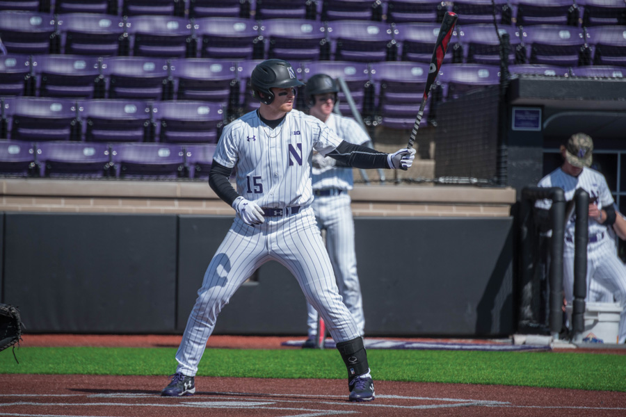 Connor Lind performs his pre-pitch routine. The junior infielder and the Wildcats took a surprising series win at Maryland this weekend.