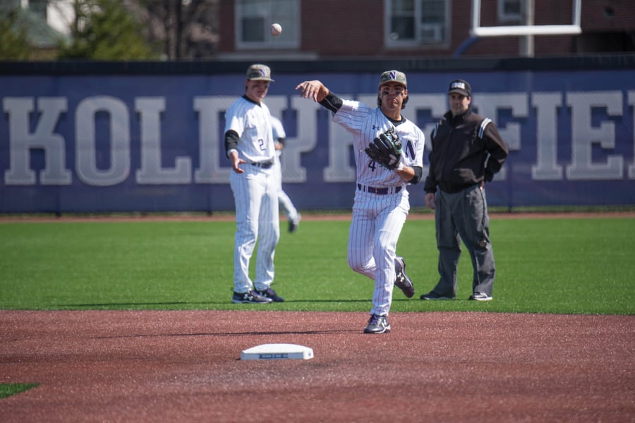 Alex Erro fires the ball across the infielder. The freshman infielder and the Wildcats can lock up a spot in the Big Ten Tournament with a strong series this weekend against Rutgers.