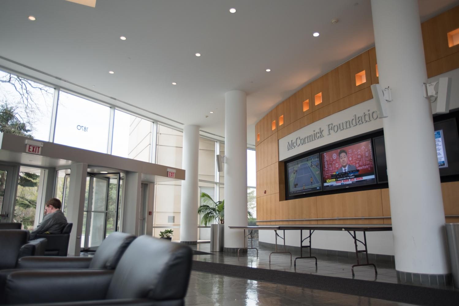 The McCormick Foundation Center lobby. The Medill School of Journalism will no longer be reviewed by the Accrediting Council on Education in Journalism and Mass Communications. 