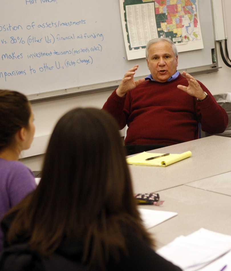 Former Medill Prof. David Protess speaks with students during an Innocence Project meeting at Northwestern in 2009. Anthony Porter, whose sentence was overturned due to evidence found by a Medill class led by Protess, missed a deposition last week in a lawsuit alleging he committed murder, according to a court filing.
