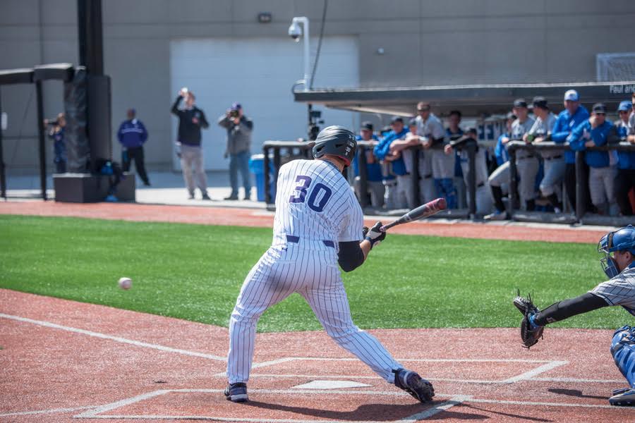 Joe Hoscheit readies to swing. The senior outfielder helped lead the Wildcats to another surprising win in the Big Ten Tournament on Friday.