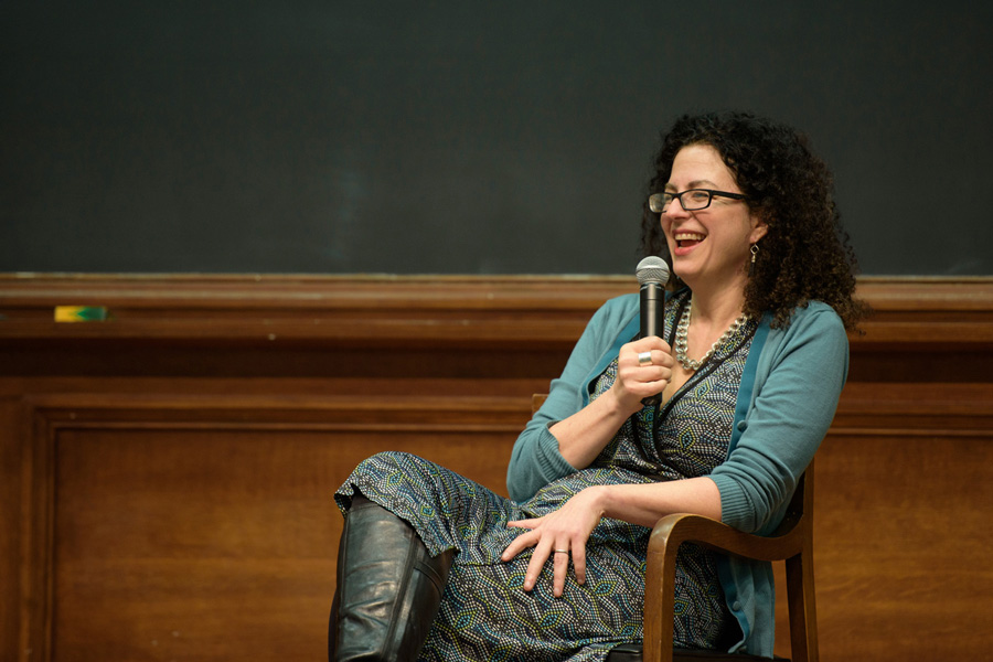 Pulitzer Prize-winning television critic Emily Nussbaum speaks at Harris Hall on Thursday. Nussbaum discussed her career writing criticism during an event hosted by Contemporary Thought Speaker Series.