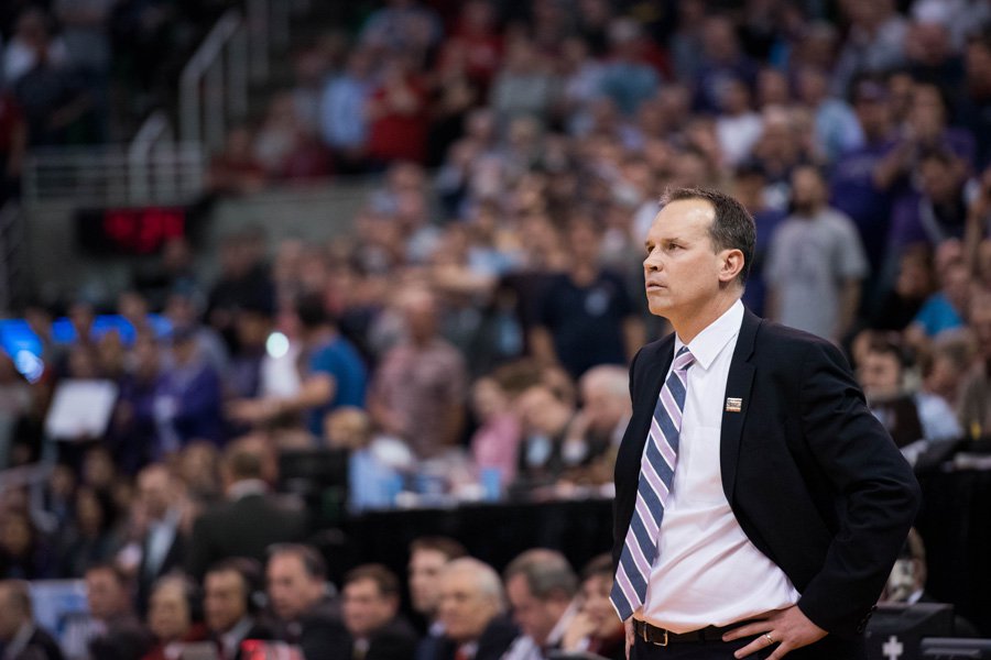 Chris Collins looks on during an NCAA Tournament game in March. Collins said Monday that Northwestern has had some difficulties scheduling non-conference games for next season.