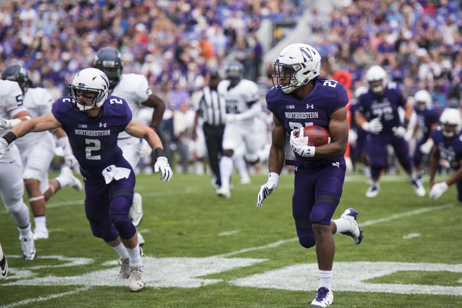Justin Jackson carries the ball. The senior ran for 18 yards against Duke, the smallest single-game output of his career. 