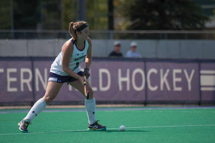 Kirsten Mansfield prepares to strike the ball. The sophomore defender was named Big Ten Offensive Player of the Week for her three goals in three games. 