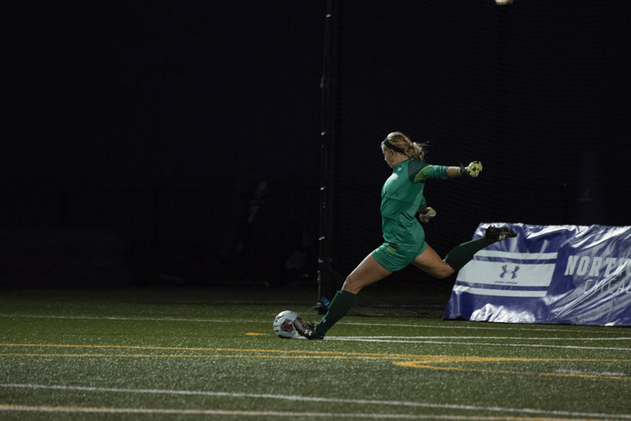 Lauren Clem kicks the ball. The senior goalkeeper will lead the Wildcats into two home matches against No. 13 Rutgers and Maryland. 