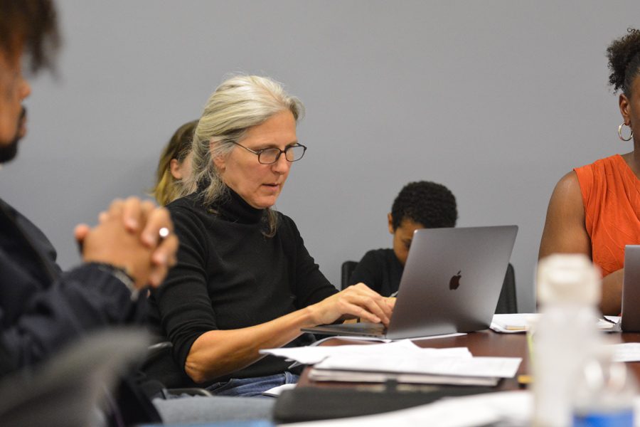 Committee member Karen Courtright speaks at the first Citizen Police Complaint Assessment Committee meeting on Thursday. The committee decided the police complaint form was inadequate.