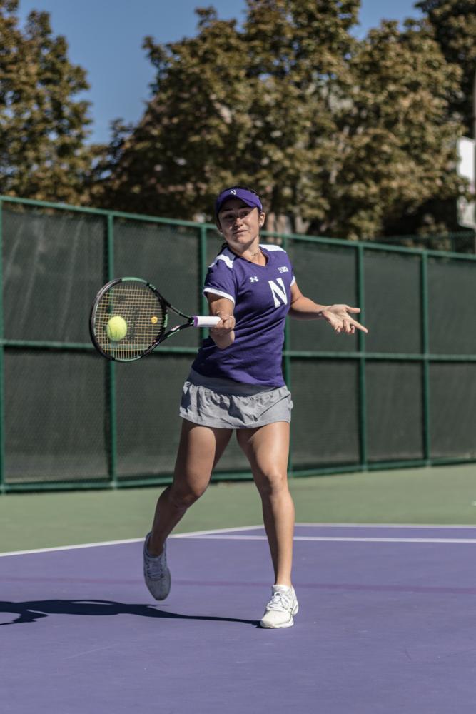 Inci Ogut hits the ball. The freshman was one of four Wildcats who competed in the Wildcat Invite over the weekend. 