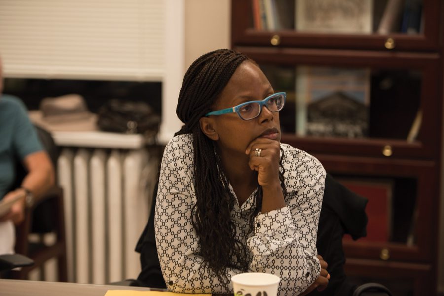 Ald. Cicely Fleming (9th) attends a meeting in the aldermanic library. Fleming and other aldermen voted to amend Evanston’s “welcoming city” ordinance at Monday’s meeting.
