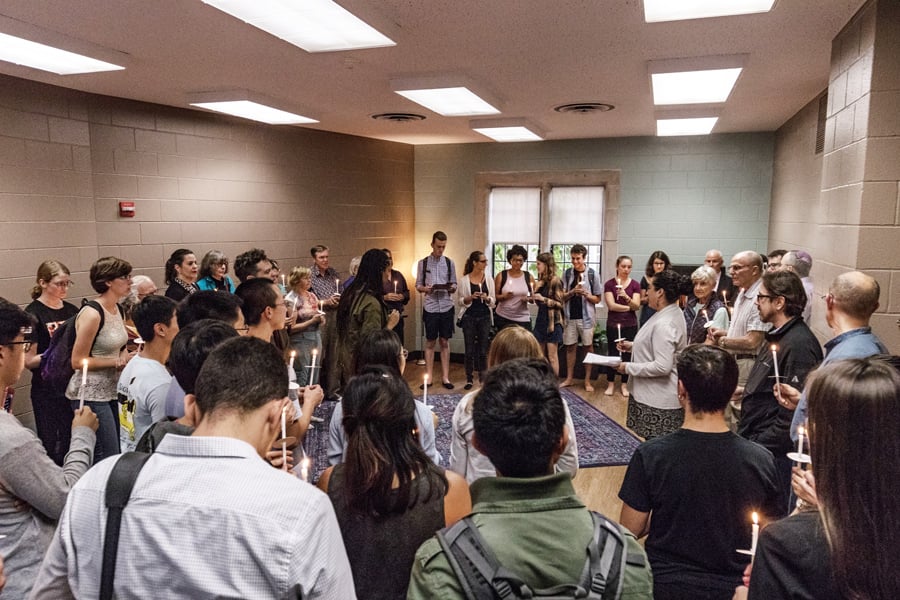 Students gather in the new Multi-Belief Space in Parkes Hall, which was created to provide a safe environment to practice all religions. The space was unveiled at Tuesday’s annual Fall Faith Fest.
