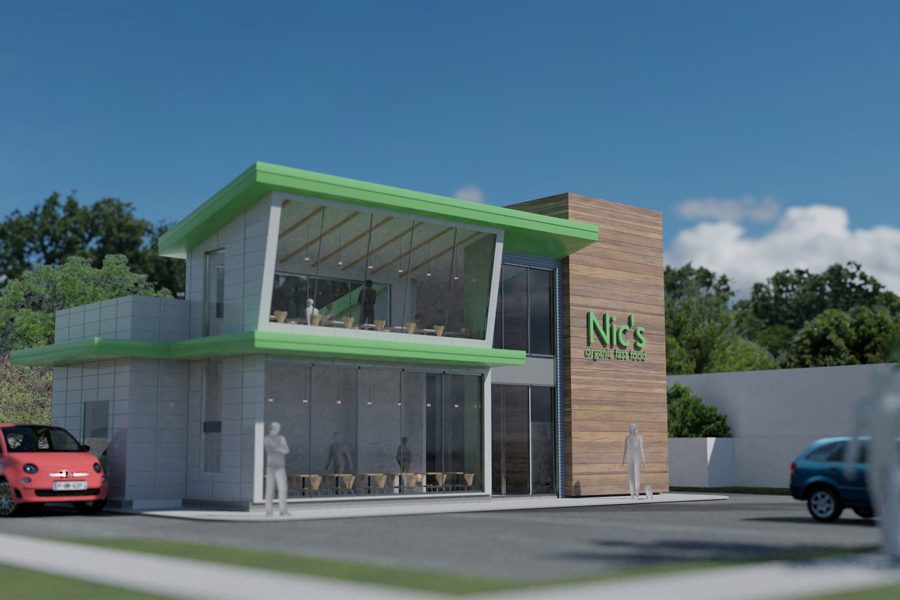 A proposed rendering of Nic’s Organic Fast Food, 2628 Gross Point Rd. Owner Benjamin Brittsan hopes to open the second location of his chain next spring.
