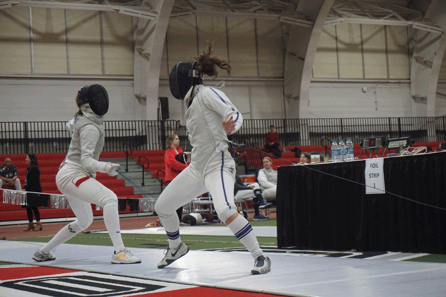 A Northwestern fencer battles an opponent. The Wildcats will compete individually at the North American Cup this weekend.