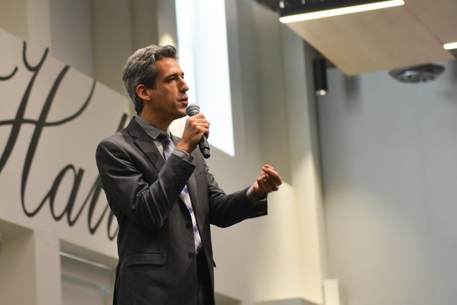 State Sen. Daniel Biss (D-Evanston) speaks at a panel Sunday. Biss and six other Democratic gubernatorial candidates advocated for free college tuition and a single-payer health care system.