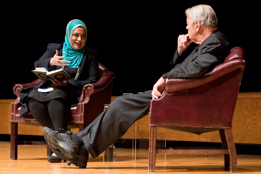 Christian scholar Garry Wills and Muslim chaplain Tahera Ahmad discuss the Qur’an during a Thursday event at Evanston Township High School. Both agreed many have misunderstood the Islamic faith and there should be a greater understanding of other religions.   