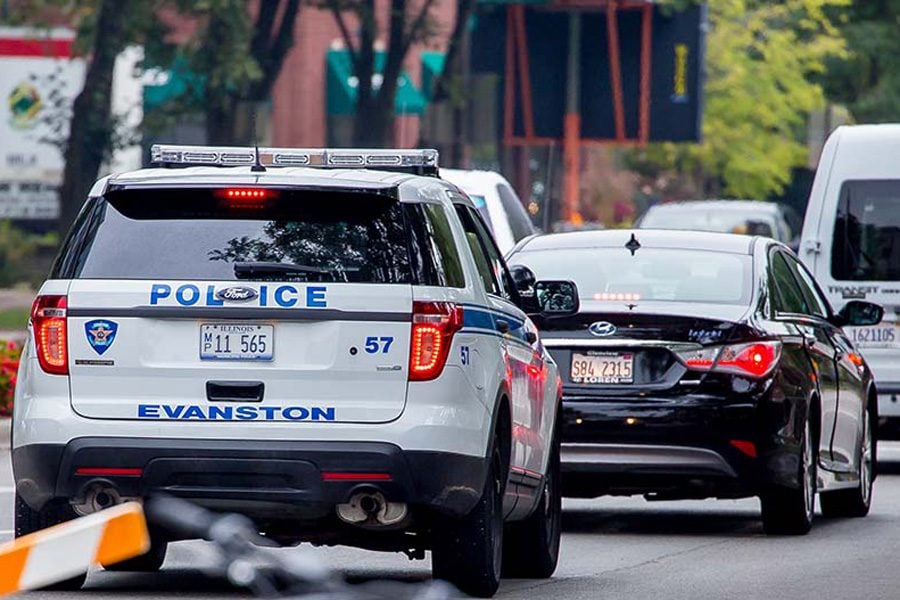 An Evanston Police Department squad car. Two Evanston residents were arrested Thursday in connection with a shots fired incident.
