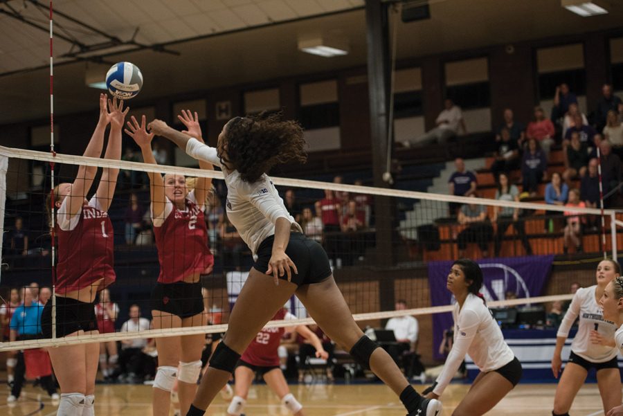 Nia Robinson strikes a spike. The freshman lead the team with 24 kills against Rutgers on Wednesday.