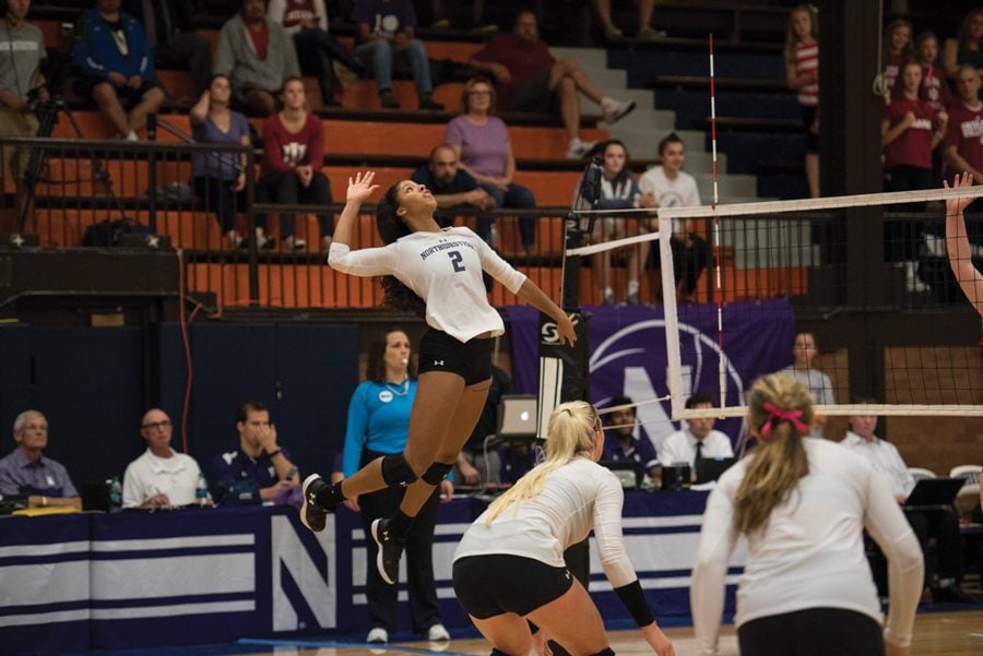 Symone Abbott goes up for a kill. The senior outside hitter had a career-high 29 kills in Friday’s win over Indiana.