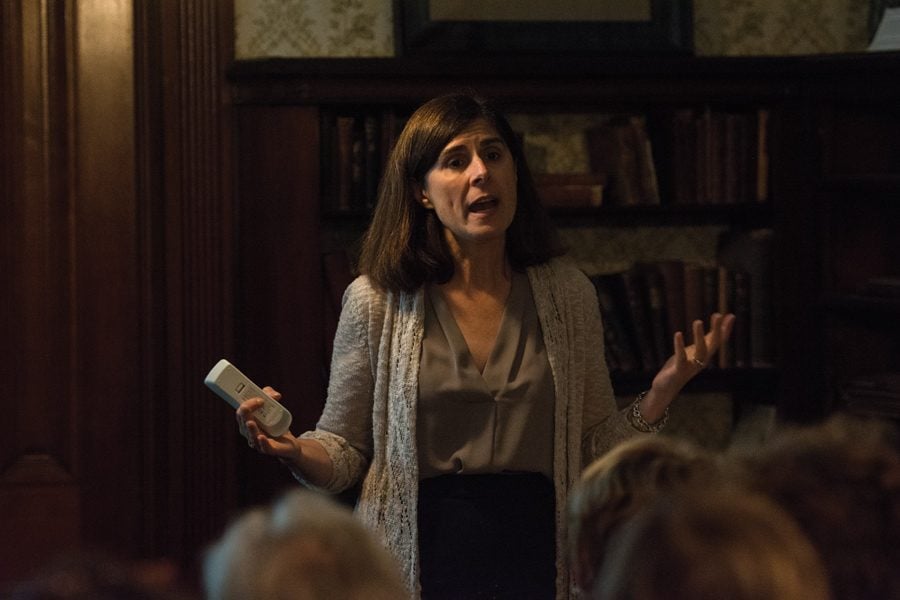 Author Joan Marie Johnson discusses her new book on women funding women’s rights movements at the Frances Willard House Museum Saturday. Johnson discussed the need for more inclusivity in the movements going forward.