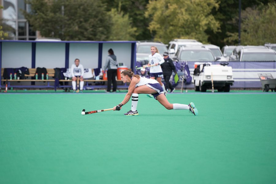 Sophia Miller strikes the ball. The senior defender was unanimously named to the All-Big Ten first team on Wednesday. 