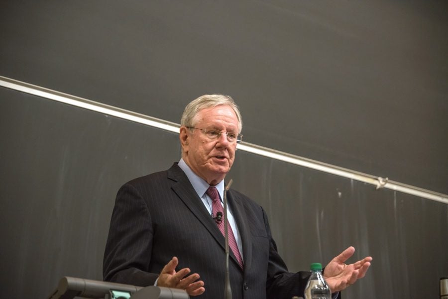 Steve Forbes, editor in chief and chairman of Forbes Media, speaks to Northwestern students about health care and the current Republican tax bill. College Republicans brought Forbes to NU as one of their fall speakers. 
