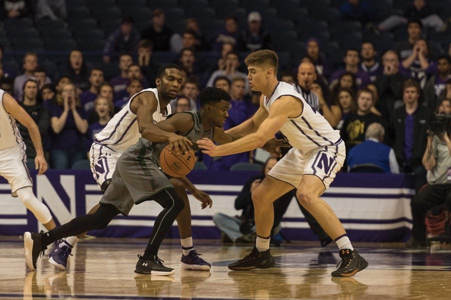 Gavin Skelly defends on the perimeter. The senior forward will play a key role in defending Creighton’s pace and space attack.