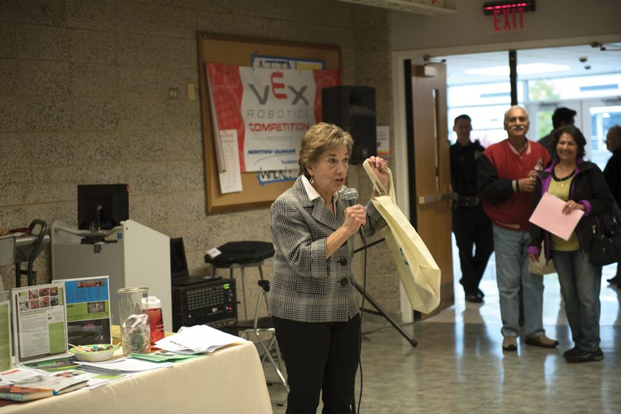 U.S. Rep. Jan Schakowsky (D-Ill.) encourages attendees to share information on resources with friends and family. Schakowsky spoke Saturday at “Helping Hands,” a local inaugural event meant to make residents more aware of the social welfare services available to them. 