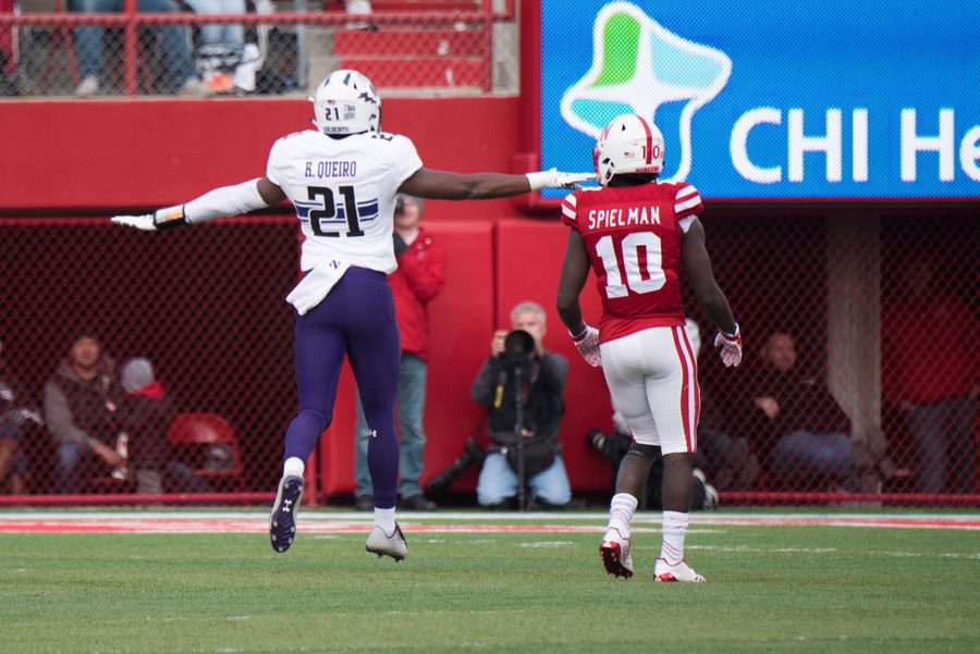 Kyle Queiro celebrates an incompletion. The senior safety intercepted a pair of passes against the Cornhuskers on Saturday. 