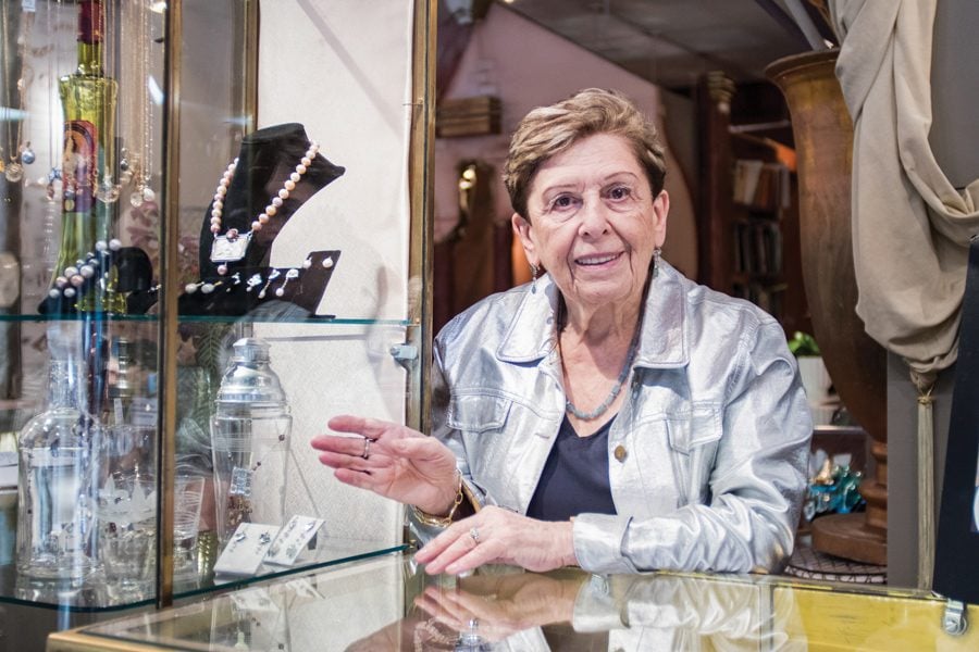 Eve Alfillé, owner of Eve J. Alfillé Gallery & Studio, at her shop at 623 Grove St. The studio gallery, which specializes in handmade jewelry, celebrated 30 years in Evanston last month.