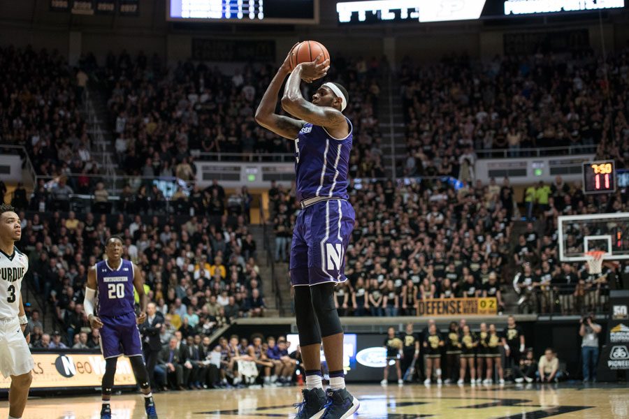 Dererk Pardon rises for a jump shot in Northwestern's loss to Purdue. The junior center surprised the Boilermakers with a flurry of midrange field goals Sunday.