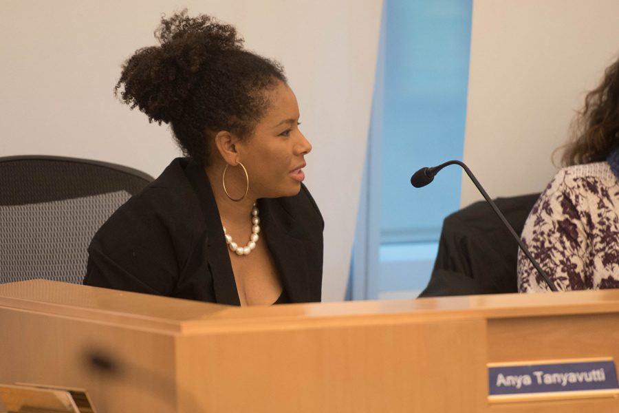 Anya Tanyavutti at a meeting. Evanston/Skokie School District 65 announced a director of black student success at the school board meeting Monday. 