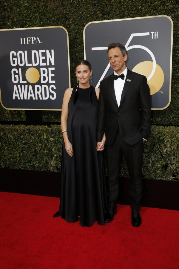 Seth Meyer and wife Alexi Ashe arrives at the 75th Annual Golden Globes at the Beverly Hilton Hotel in Beverly Hills, Calif., on Sunday, Jan. 7, 2018.
