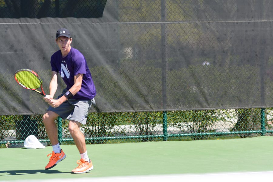 Ben Vandixhorn prepares to hit a backhand. The junior will head to Durham looking to pull an upset over a top-25 team. 