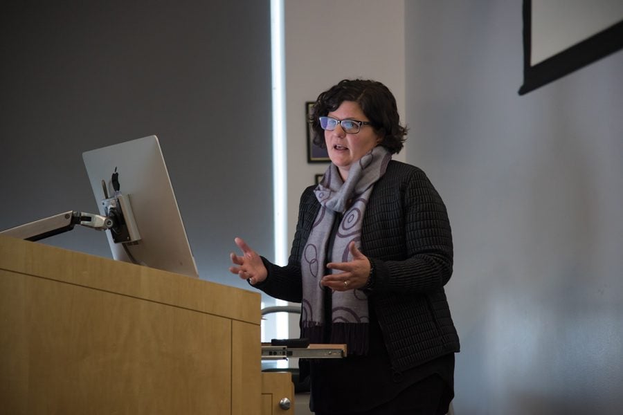 Jen Christensen speaks during a lecture sponsored by the Daniel H. Renberg endowment. Renberg’s donation will also endow a position within Medill for a faculty member who specializes in the coverage of sexual and gender minorities.