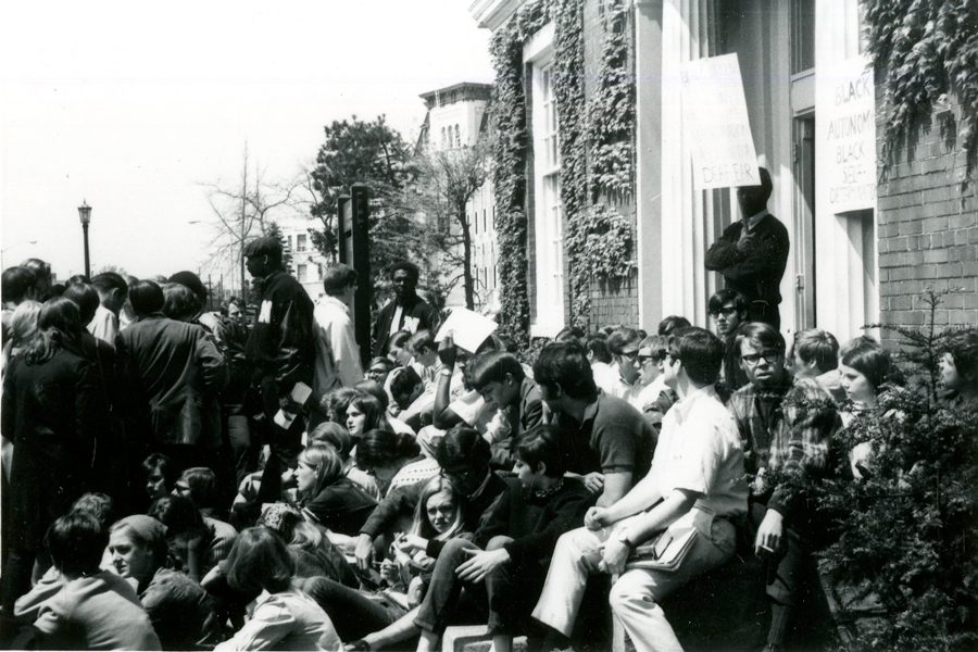 Students occupy the Northwestern Bursar’s Office in May 1968 for a 38-hour peaceful protest. Northwestern announced they will provide funding for organizations that wish to hold programming and events related to the 50th anniversary commemoration of the takeover.