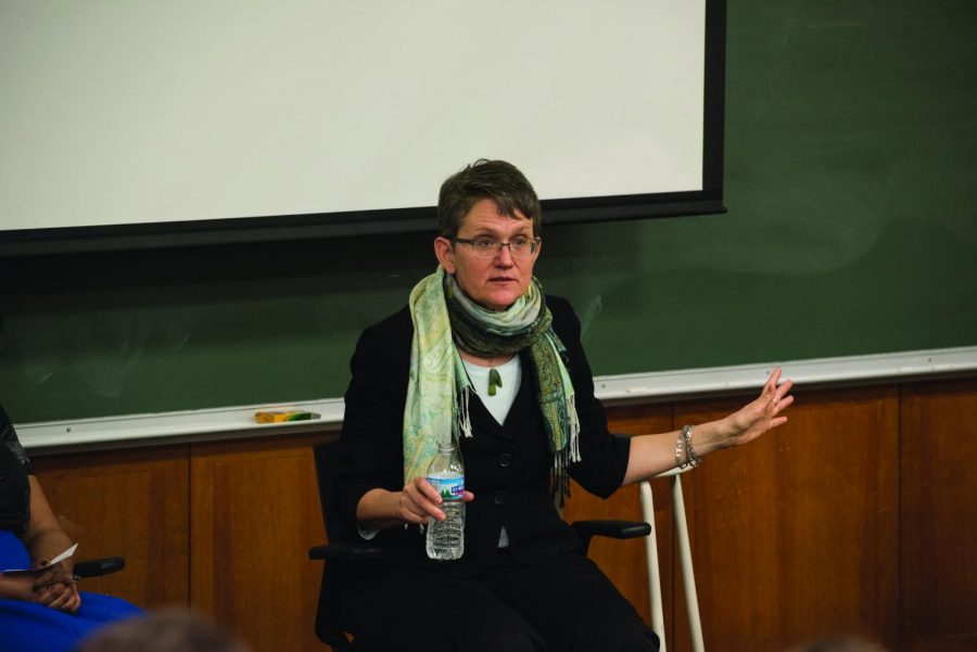 Journalist E.J. Graff speaks at an event Monday. In the presentation and Q&A, Graff addressed the historical precedents and future possibilities for the #MeToo movement.
