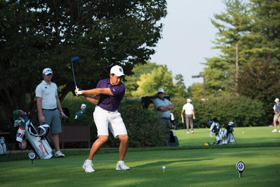 Dylan Wu tees off. The senior and the Wildcats struggled at Big Ten Match Play, finishing 11th. 