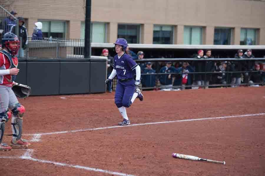 Morgan Nelson runs toward the plate. Northwestern went 1-3 in the Big Ten/ACC challenge this weekend. 