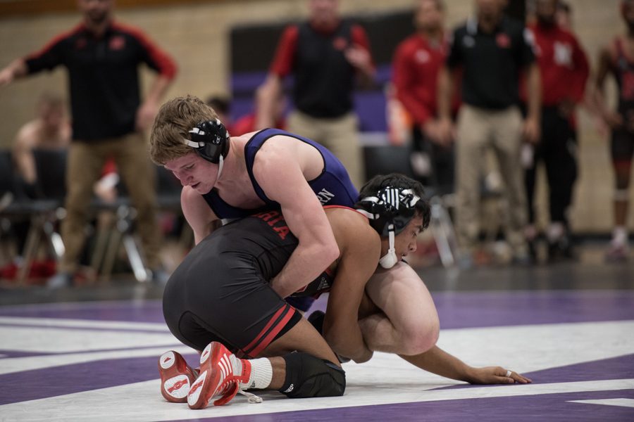 Colin Valdiviez goes for a takedown. The freshman picked up his 15th victory of the season last weekend.