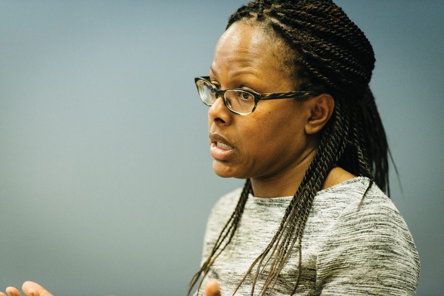 Ald. Cicely Fleming (9th) discusses the removal of arrest records from the city’s website at a Human Services Committee meeting on Monday. The records are available on the Evanston Police Department’s page on the website.