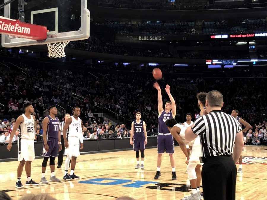 Gavin Skelly attempts a free throw. The senior forward scored 7 points in the Wildcats Big Ten Tournament game against Penn State. 