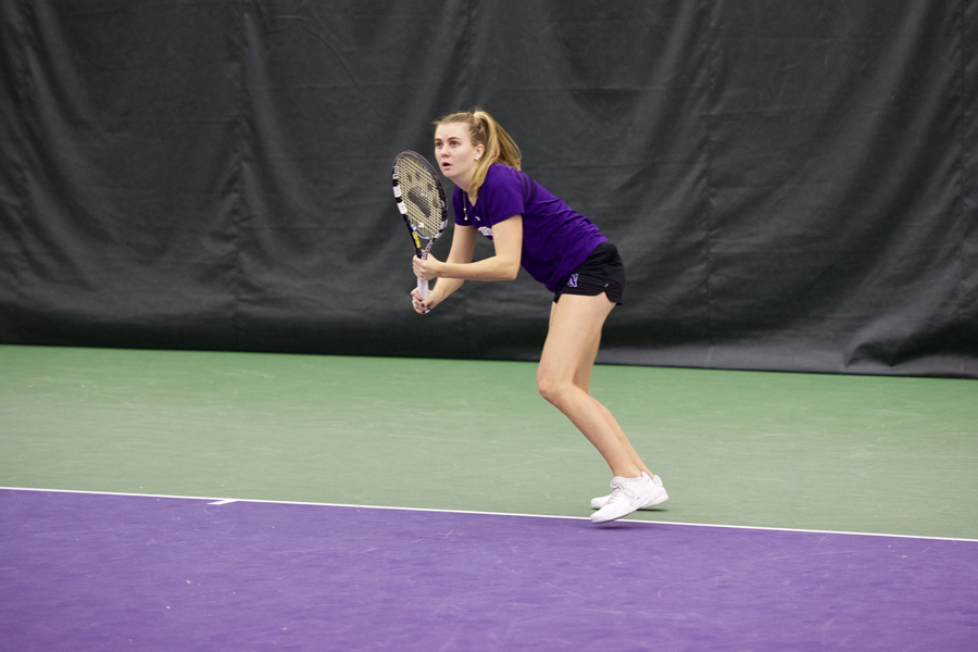 Erin+Larner+lines+up+a+forehand.+The+senior+was+named+Big+Ten+Women%E2%80%99s+Athlete+of+the+Week+for+her+efforts+against+Illinois+and+Iowa.+