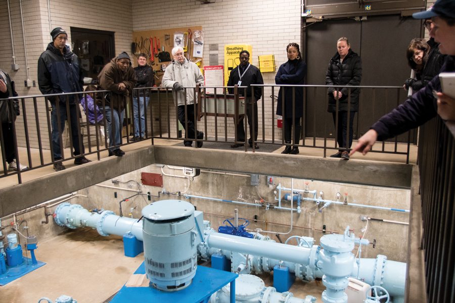 People tour of a water pumping station at 2530 Gross Point Rd. Ald. Robin Rue Simmons (5th) said the facility is similar to the one that will be constructed at 2525 Church St. 